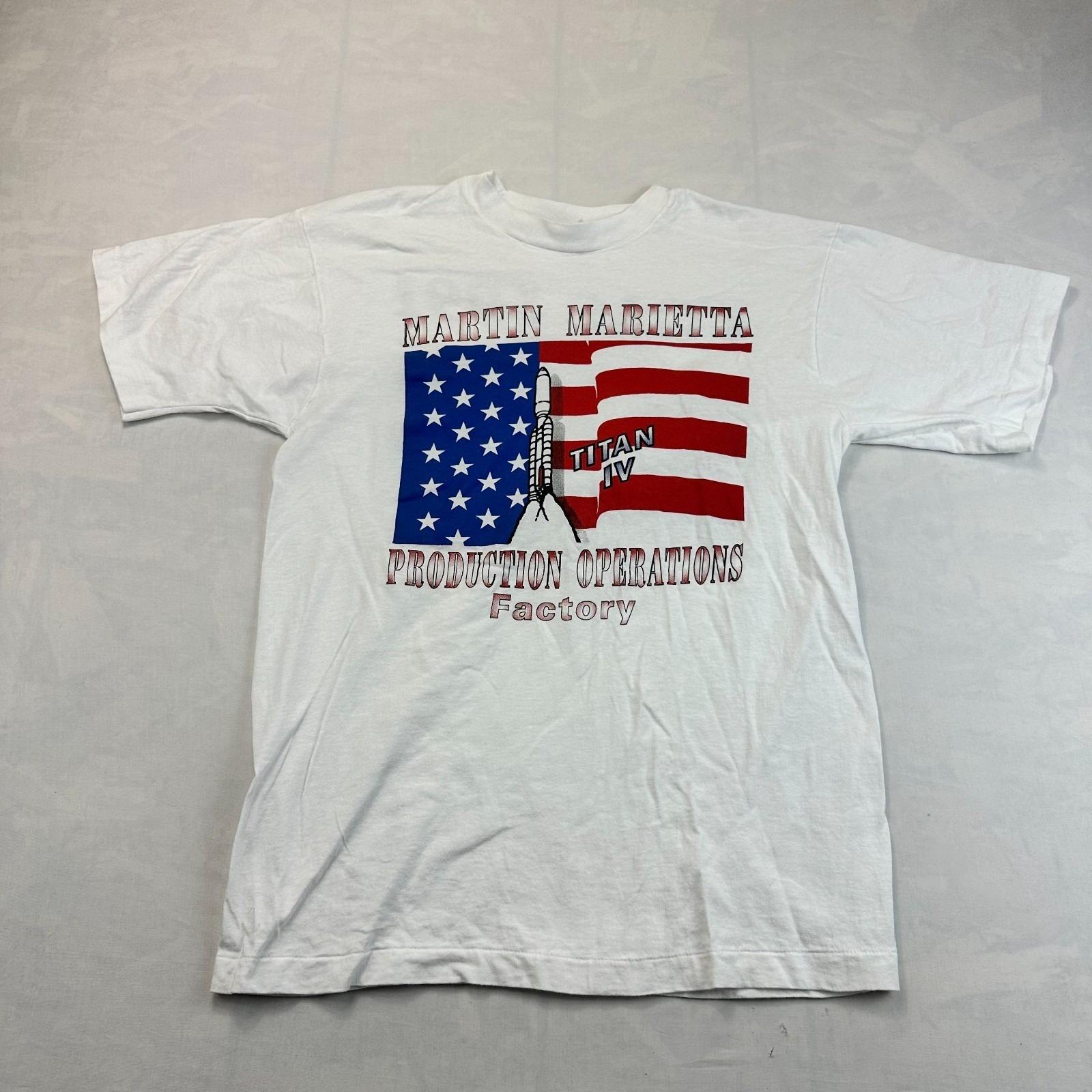 Vintage 1991 Martin Marietta Tqm Team TShirt Mens Large White Graphic Print Tee